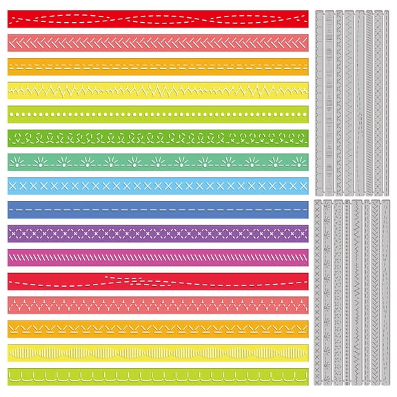 1 Set 2Pcs 2 Styles Carbon Steel Cutting Dies Stencils Decorative Embossing Paper Card Line Pattern Mixed Patterns 155x61~63x0.8mm 2pcs/set