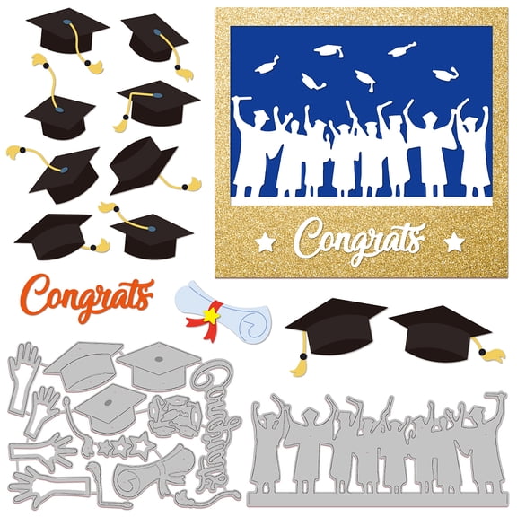 1 Set 2Pcs 2 Styles Carbon Steel Cutting Dies Stencils Graduation Cap & Graduate Graduation Theme Pattern 6.7~9.8x13.8~15.5x0.08cm 1pc/style
