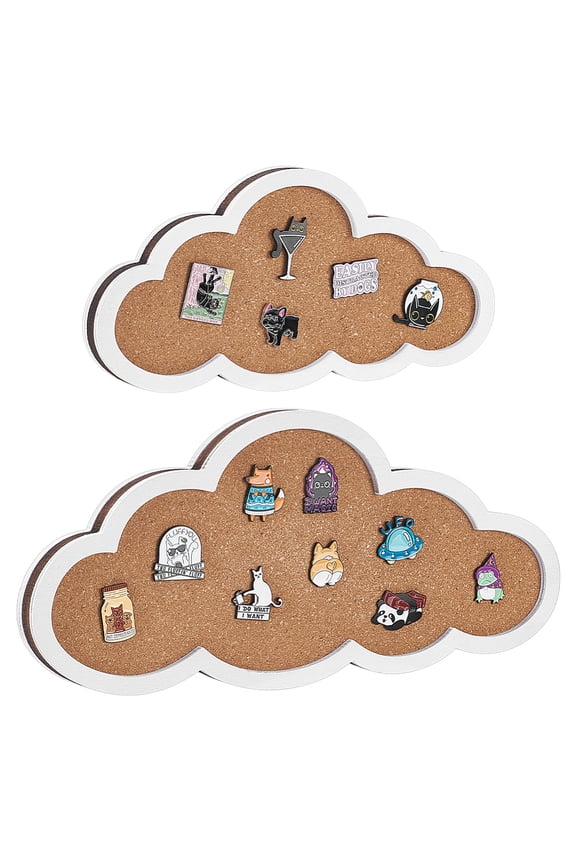 1 Set 2Pcs 2 Styles Cloud Wall Mounted Brooch Jewelry Display Cork Plywood Tray Wooden Enamel Pins Collection Display Board Holder White