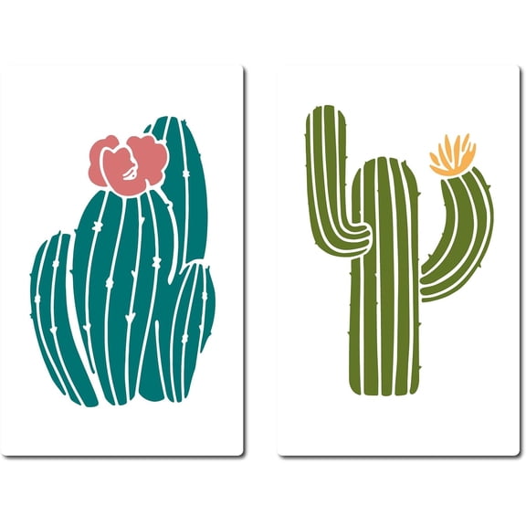 1 Set 2Pcs 2 Styles Desert Theme PET Plastic Hollow Out Drawing Painting Stencils Templates Rectangle Cactus 300x200mm 1pc/style