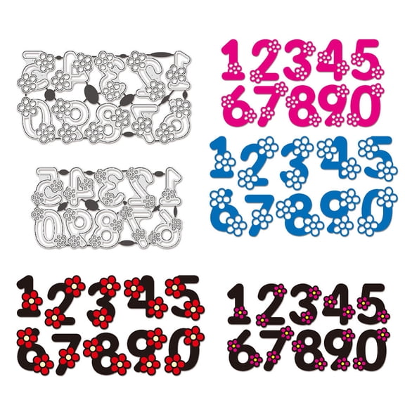 1 Set 2Pcs 2 Styles Flower Number 0~9 Carbon Steel Cutting Dies Stencils for DIY Scrapbooking oto Album Decorative Embossing Paper Card Stainless Steel Color 156~179x84~96x0.8mm 1pc/style
