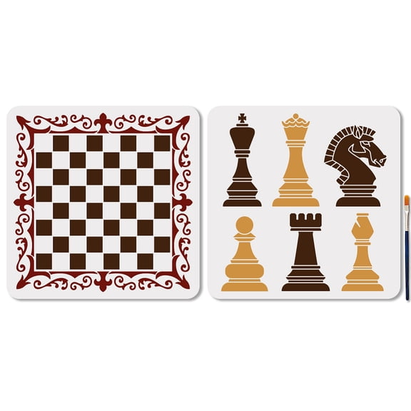 1 Set 2Pcs 2 Styles PET Hollow Out Drawing Painting Stencils for DIY Scrapbook Photo Album Chess 300x300mm 1pc/style