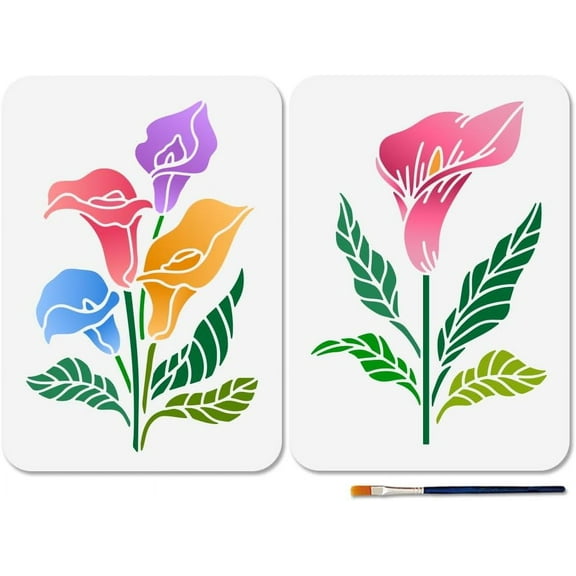 1 Set 2Pcs 2 Styles PET Hollow Out Drawing Painting Stencils for DIY Scrapbook Photo Album Common Callalily 297x210mm 1pc/style