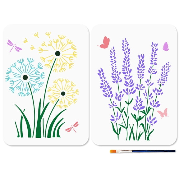 1 Set 2Pcs 2 Styles PET Hollow Out Drawing Painting Stencils for DIY Scrapbook Photo Album Dandelion 297x210mm 1pc/styleDIY