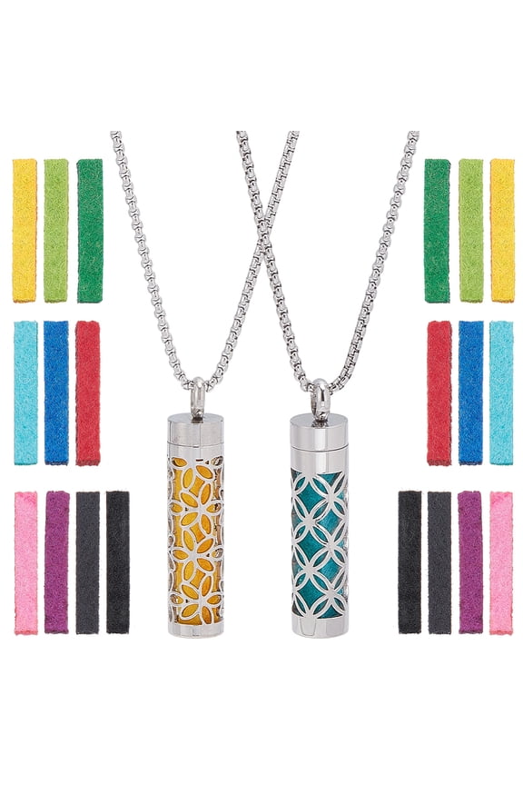 1 Set 2Pcs 2 Styles Stainless Steel Essential Oil Diffuser Pendant Necklaces for Women with Pads Mixed Shapes 27.95 inch(71cm) 1pc/style
