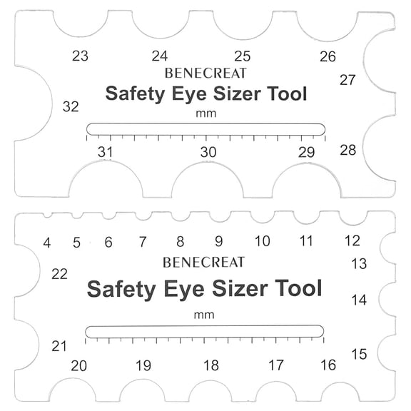 1 Set 2Pcs Acrylic Doll Safety Eye Sizer Tool 4~32mm Diameter Measuring Ruler Crochet Tool for DIY Craft Plush Bear Eye Installation Doll Making 3x6.3inch