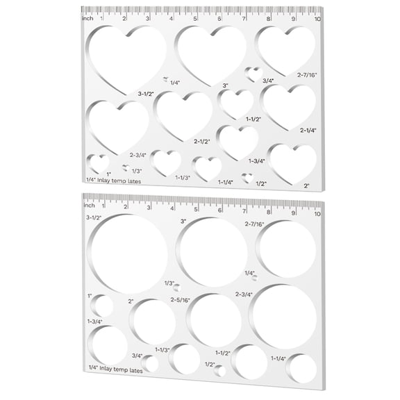 1 Set 2Pcs Acrylic Templates Rectangle with Round & Heart Clear 254x200x6mm