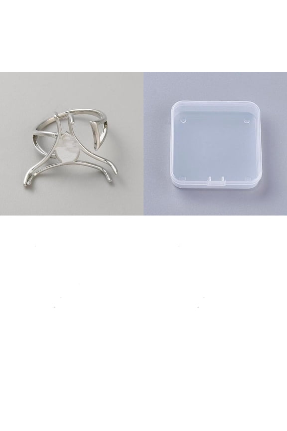 1 Set 2Pcs Adjustable Brass Finger Ring Components Pad Ring Settings Platinum US Size 8 1/2(18.5mm)