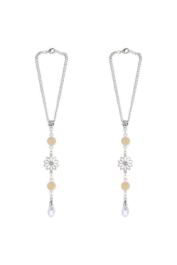 1 Set 2Pcs Alloy Flower Pendant Decorations Glass Teardrop Charms for Rearview Mirror Car Hanging Ornaments BurlyWood 220mm