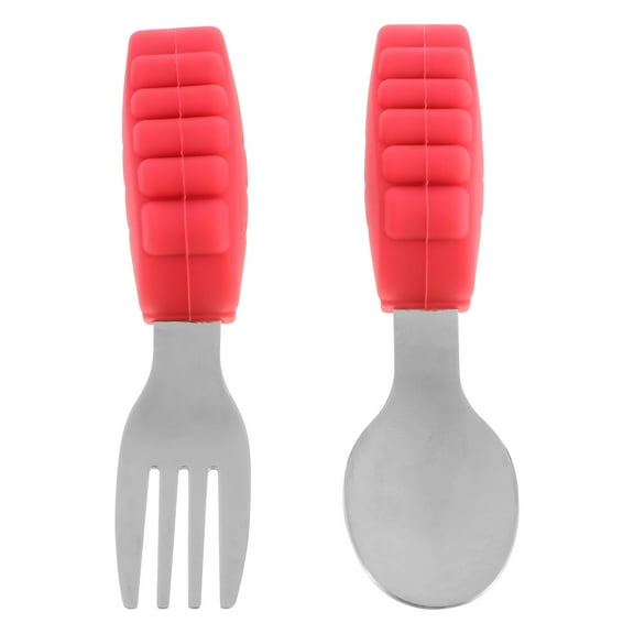 1 Set 2Pcs Baby Training Tableware Stainless Steel Spoon Fork Kit Short Handle Toddler Utensils