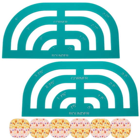 1 Set 2Pcs Curved Corner Template Green Acrylic Arch Templates Balls and Tassels are Fixed Colorful Rounded Corner Sewing Tool