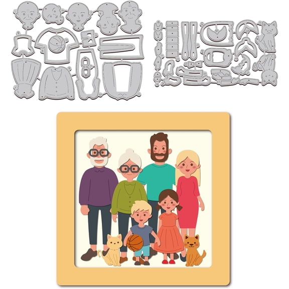 1 Set 2Pcs Family Cutting Dies Metal People Animal Die Cuts Embossing Stencils Template for Paper Card Making Decoration DIY Scrapbooking Album Craft Decor