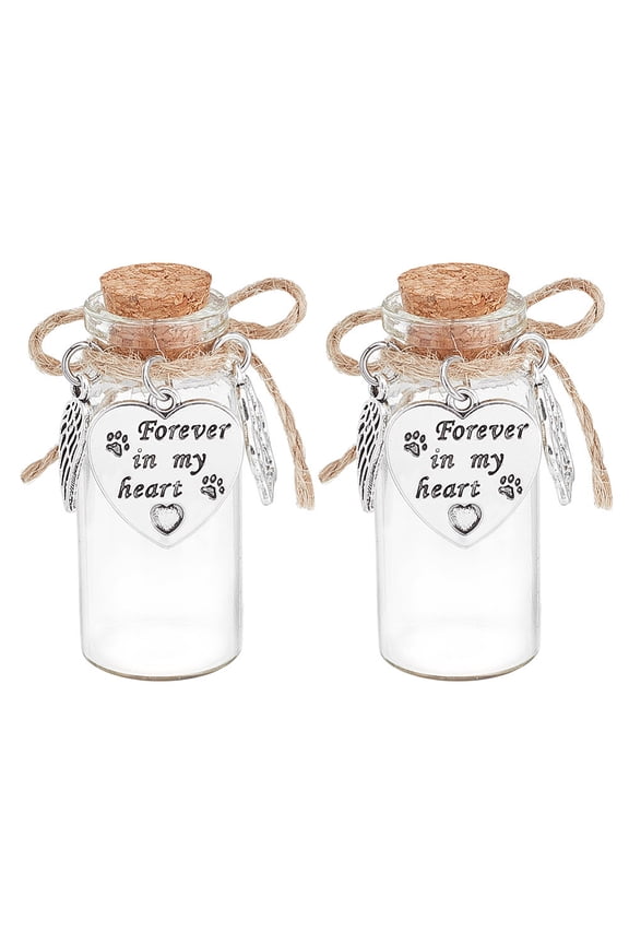 1 Set 2Pcs Glass Tube Wishing Bottle with Heart Pendants and Cork Stopper for Pet Keepsake Clear 5.3cm 2pcs/set