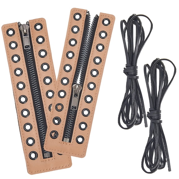 1 Set 2Pcs PU Leather Lace-in Tieless Shoe Laces with Alloy Loops and 2Pcs Belt Moccasin 175x50x2mm