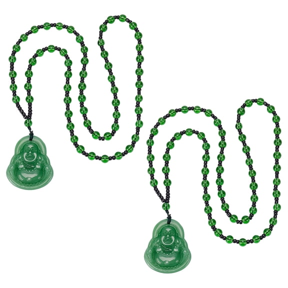 1 Set 2Pcs Resin Imitation Gemstone Maitreya Pendant Necklace Om Mani Padme Hum Beaded Necklace Sea Green 25.20~25.59 inch(64~65cm)