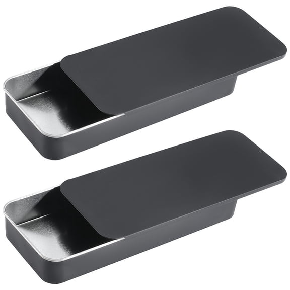 1 Set 2Pcs Slide Top Tinplate Trinket Storage Boxes Rectangle Black 16.7x7x2.35cm