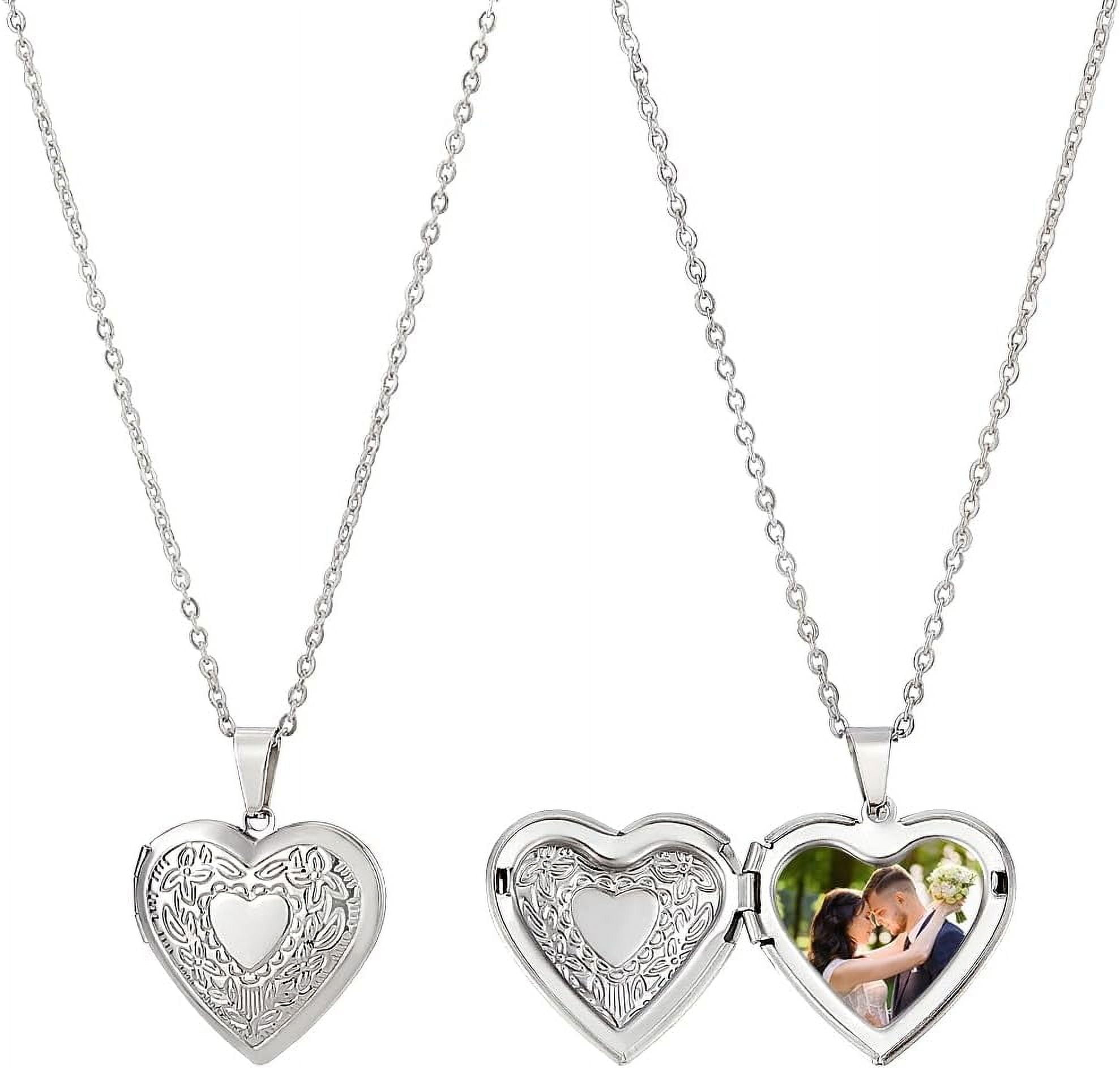 1 Set 2Pcs Stainless Steel Heart Floating Locket Pendants Photo Frame ...