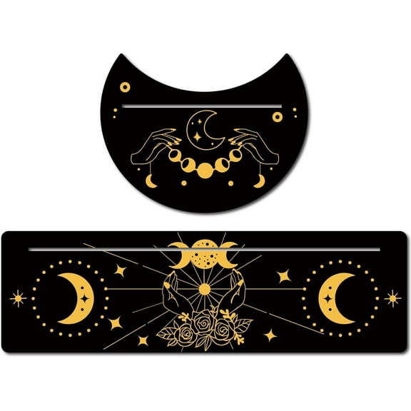 1 Set 2Pcs Wooden Tarot Card Stand Black Tarot Card Holder 5" Moon Shape and 10" Rectangle Wood Tarot Cards Altar Stand Display Holder Witch Divination Ceremonial Tools Moon and Hand of Hope