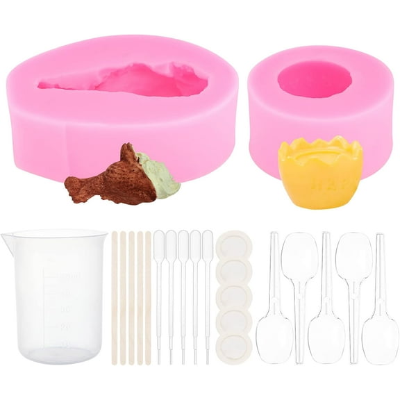 1 Set 2pcs Candy Molds 3d Drumsticks and Egg Shell Shapes Fondant Mold Candy Making Kit Pink 3D Baking Silicone Mold Kit for Homemade Fondant Chocolate Candy Cake Decorating