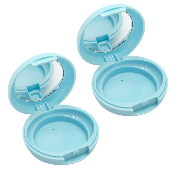 1 Set of 2pcs Refillable Empty Loose Powder Box with Mirror  Makeup Case Blusher Cosmetic Container DIY Beauty Tool Jar (Blue, No Aluminum Box or Powder Puff)