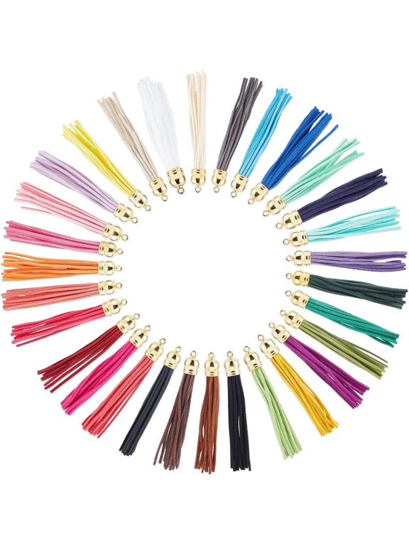 1 Set 3.3"~3.5" Long Leather Tassel 30pcs Keychain Tassels 30 Colors Suede Tassel Pendants Keychain Tassels with Loop