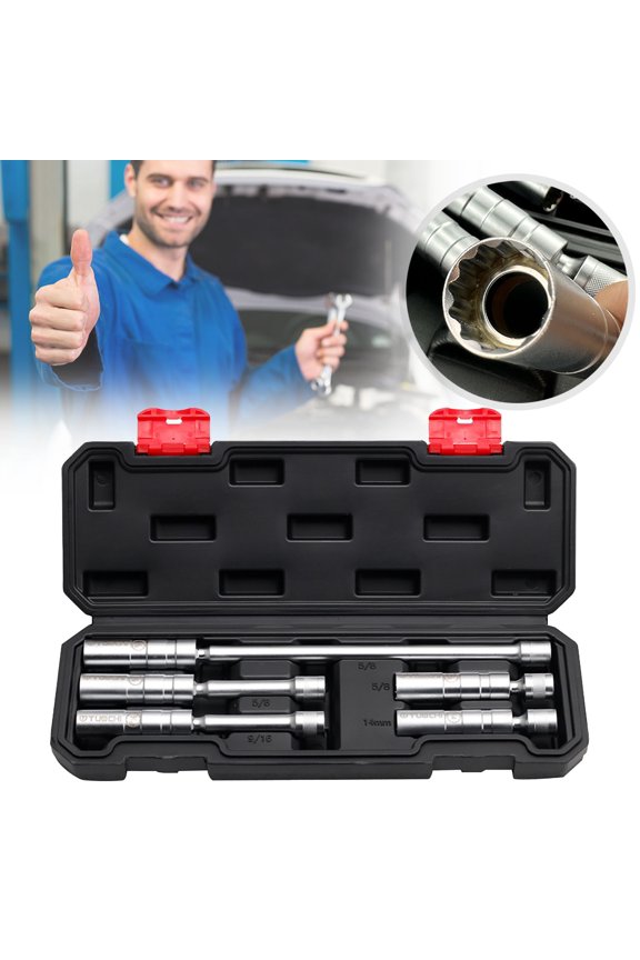 1 Set 3/8-Inch Drive Swivel Socket Set, CR-V Steel with Extension Bars, Magnetic Spark Plug Socket for Automotive Repair, 9/16" 5/8" 15mm, Silver, By Preplabs