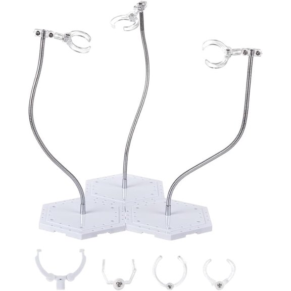 1 Set 3 Pcs Action Figure Stand White Plastic Minifigures Display Stands with Adjustable Snake Bone Bracket Model Support Stand with Base Assembly Figure Display Holder DIY