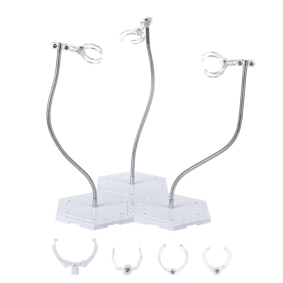 1 Set 3 Pcs Action Figure Stand White Plastic Minifigures Display Stands with Adjustable Snake Bone Bracket Model Support Stand with Base Assembly