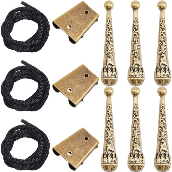 1 Set 3 Sets 1.2x1 Inch Large Size Iron Bolo Tie Tips Replacement End Caps Kit 3Pcs Textured Tips Cord 6Pcs Round Alloy Buckle End 3Pcs Bolo Tie Slide Clasps for Bolo Tie Making (Antique Bronze)