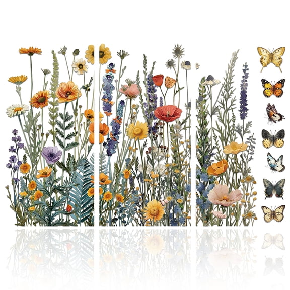1 Set 3 Sheets 3 Styles PVC Waterproof Decorative Stickers Self Adhesive Decals Flower 300x150mm 1 sheet/style