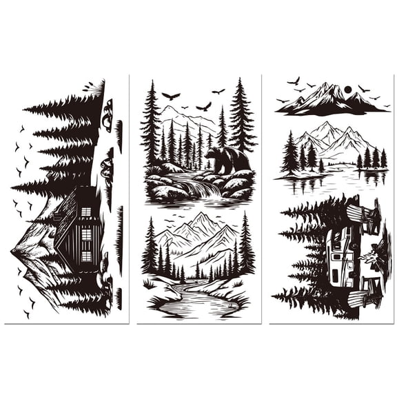 1 Set 3 Sheets 3 Styles PVC Waterproof Decorative Stickers Self Adhesive Decals for Furniture Decoration Mountain 300x150mm 1 sheet/style