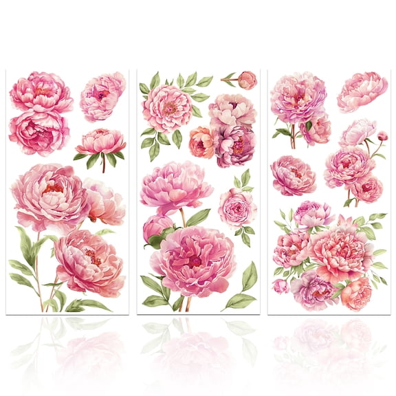 1 Set 3 Sheets 3 Styles PVC Waterproof Decorative Stickers Self Adhesive Decals for Furniture September Peony 300x150mm 1 sheet/style