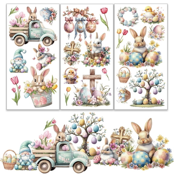 1 Set 3 Sheets 3 Styles PVC Waterproof Decorative Stickers Self Adhesive Floral Decals for Furniture Decoration Rabbit 300x150mm 1 sheet/style for DIY