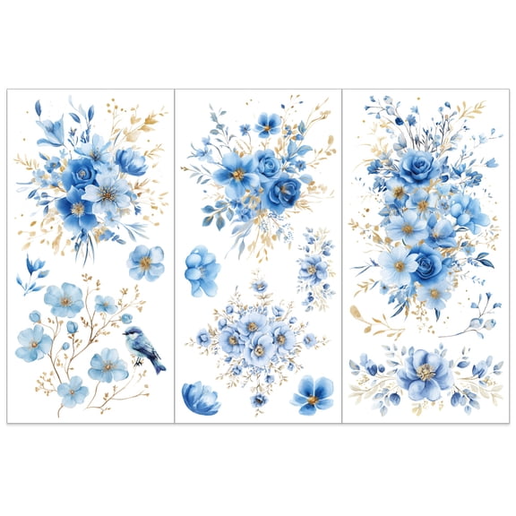 1 Set 3 Sheets 3 Styles PVC Waterproof Decorative Stickers Self Adhesive Floral Decals for Furniture Flower 300x150mm 1 sheet/style