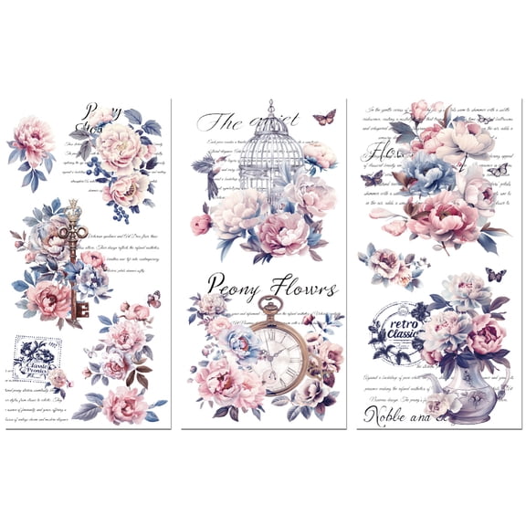 1 Set 3 Sheets Waterproof Decorative Stickers Self Adhesive Decals for Furniture Decoration September Peony 300x150mm 1 sheet/style DIY