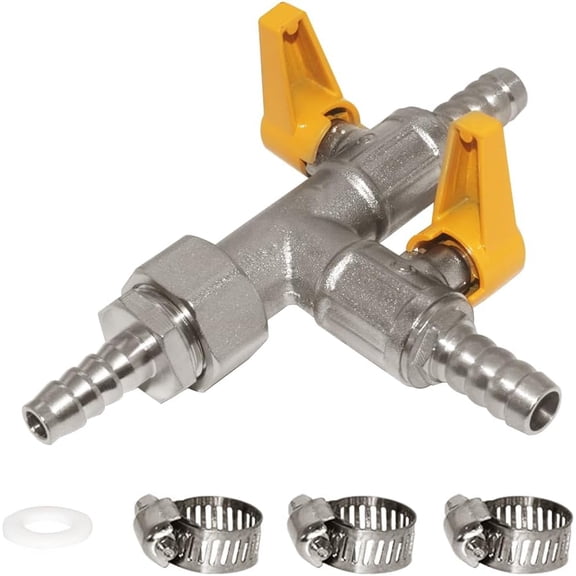 1 Set 3 Way Copper Shut Off Gas Ball Valve Kit 3/8 Inch Hose Barb T Shaped Union Split