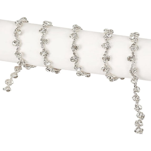 1 Set 3 Yards Glass Rhinestone Chains with Brass Findings Garland Strands For Wedding with Card Paper Silver 9x4mm