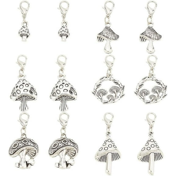 1 Set 30 Pcs 6 Styles Mushroom Zipper Pull Charms Tibetan Style Alloy Zipper Pendant Antique Silver Platinum Pull Zipper Pull for Bag Luggage