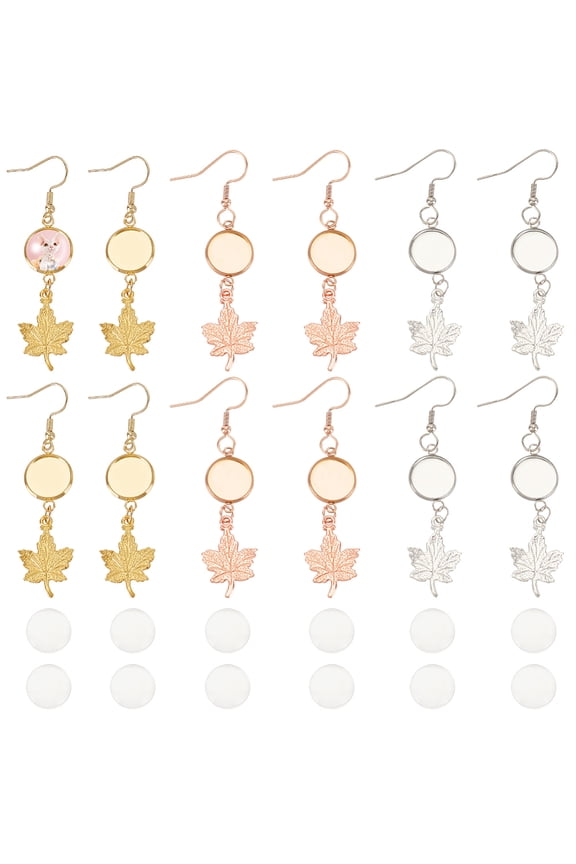 1 Set 304 Stainless Stee Dangle Earring Findings with 201 Stainless Steel Pendant Cabochon Settings Mixed Color 64mm 6pair/set