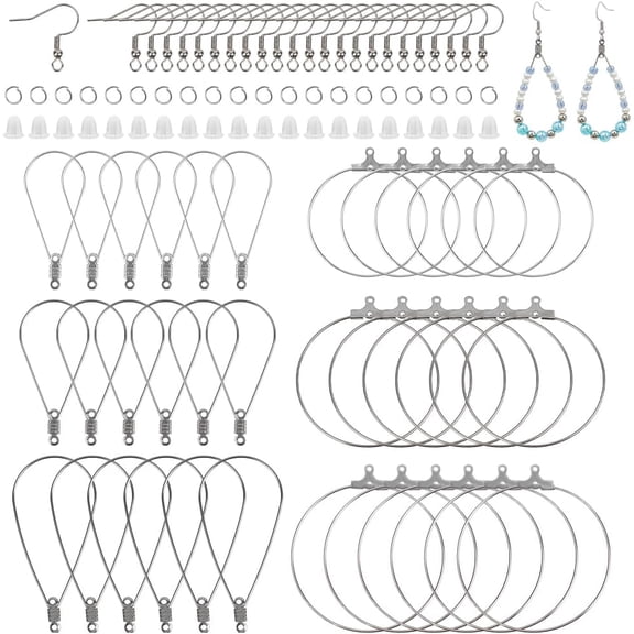 1 Set 304 Stainless Steel Teardrop Ring Hoop Earrings Making Kits Stainless Steel Color 4~40x4~37mm Hole: 1~1.2mm