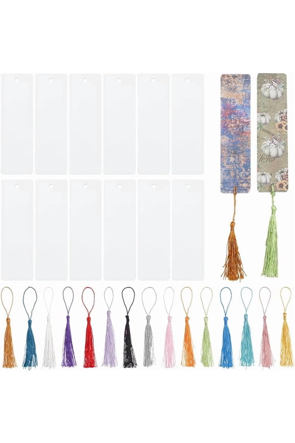 1 Set 30Pcs 15 Colors Polyester Tassel Decorations Pendant Decorations with 30Pcs Aluminum Blank Bookmarks Mixed Color 70~120x38x0.5mm Hole: 5mm