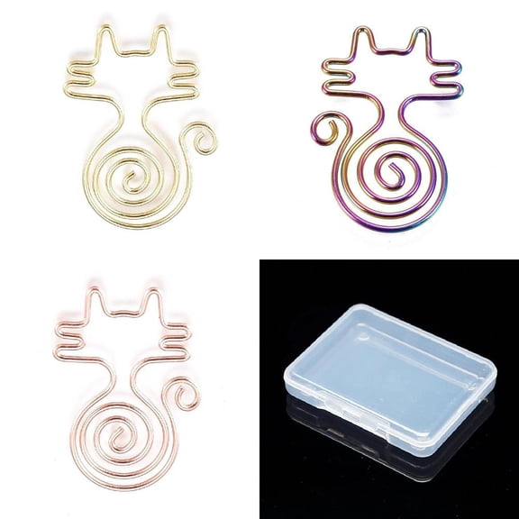 1 Set 30Pcs 3 Colors Cat Shape Iron Paperclips Cute Paper Clips Funny Bookmark Marking Clips Mixed Color 33~34x22~23x1mm 10pcs/color