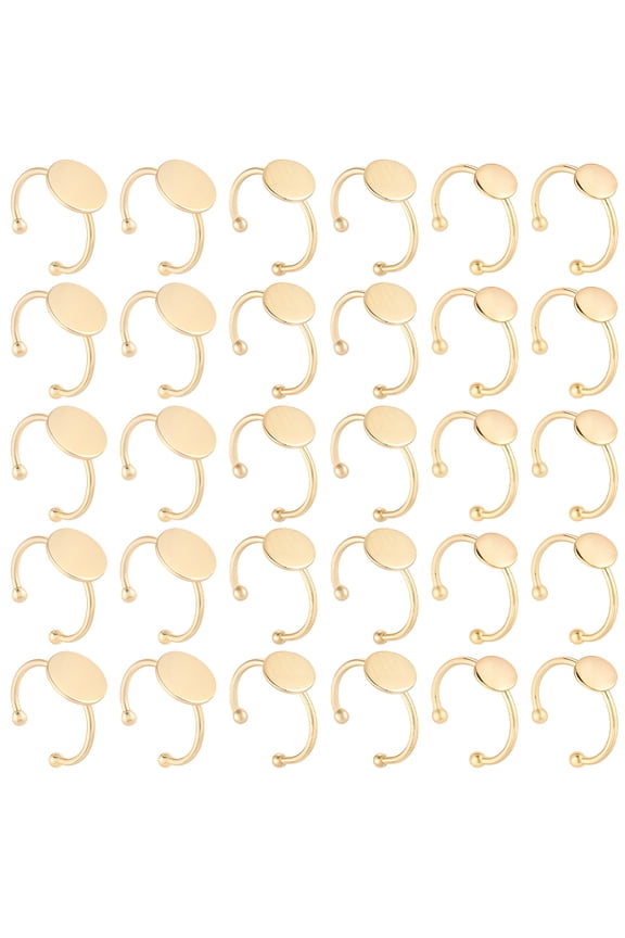 1 Set 30Pcs 3 Styles Adjustable 304 Stainless Steel Finger Rings Components Real 18K Gold Plated US Size 8 1/2(18.5mm) Tray: 8~12mm 10pcs