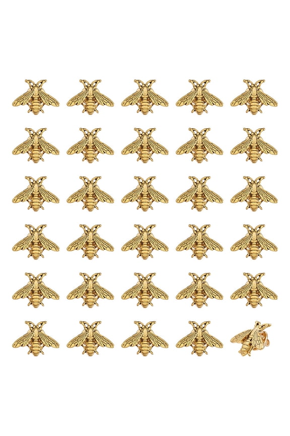 1 Set 30Pcs Alloy Bees Lapel Pin Badge for Backpack Clothes Golden 20x26x3mm Pin: 1mm