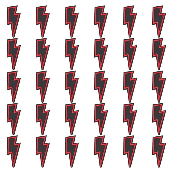 1 Set 30Pcs Computerized Embroidery Polyester Ornament Accesories Lightning Bolt Embroidered Cloth Patch Black 65x30x1mm