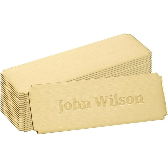 1 Set 30Pcs Golden Name Plates Laser Engraved 76mm Self-adhesion Stainless Steel Type Business Cards Rectangle Solid Blank Custom Name Tag Frame Name Card Holders for DIY Office Desk Name Plates