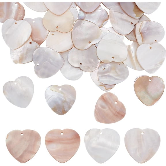 1 Set 30Pcs Natural Freshwater Shell Pendants Heart Charms Seashell Color 30.5x32x1~2mm Hole: 1mm