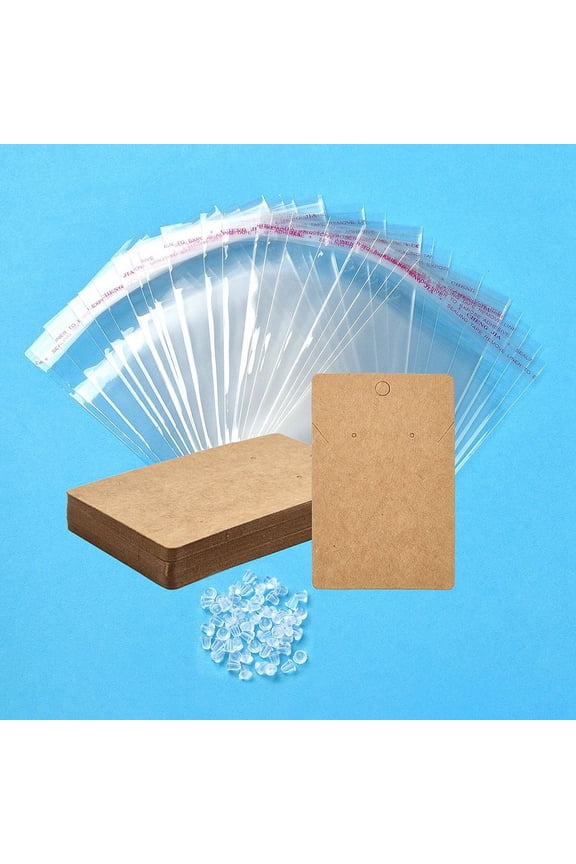 1 Set 30Pcs Rectangle Paper One Pair Earring Display Cards with Hanging Hole Jewelry Display Card for Pendants and Earrings Storage with 30Pcs OPP Cellophane Bags
