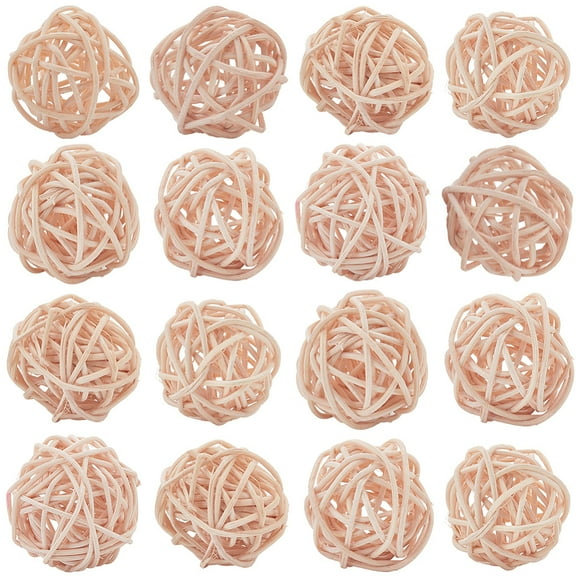 1 Set 30Pcs Woven Decor Balls Small Decorative Rattan Balls Bulk 4mm Wheat Centerpiece Bowls Orbs Vase Fillers Wicker Crafts for Christmas Halloween Tree Wedding Table Party Decoration DIY Crafts