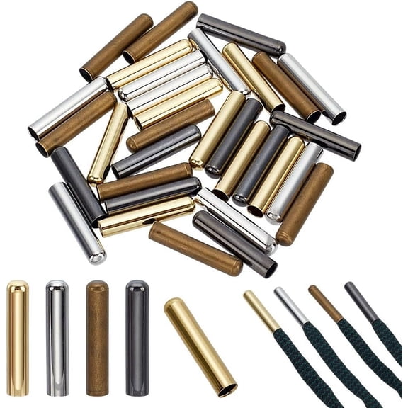 1 Set 32Pcs Shoe Laces Tips 4 Colors Metal Shoelace Tip Head 20mm Long Shoe Lace Replacement Tip Flat Head Aglets Tips for DIY Clothes Lace Shoes Repairing Hole:3.5mm